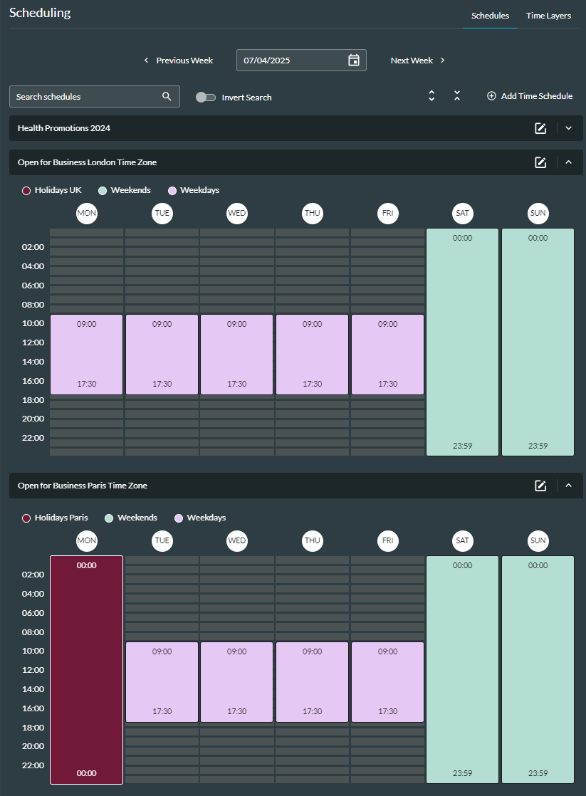 View a time schedule