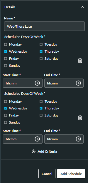 Add Additional Schedule