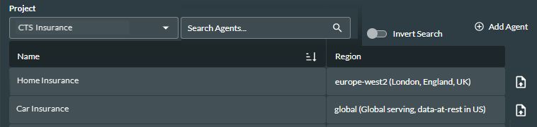 Dialogflow agent main screen