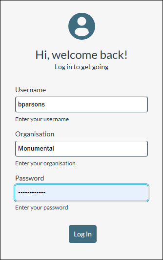 Log in screen
