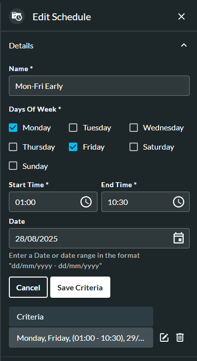 Edit criteria