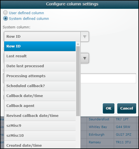 Configure column settings