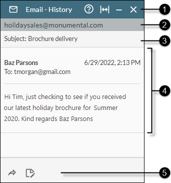 annotated outgoing email history panel 