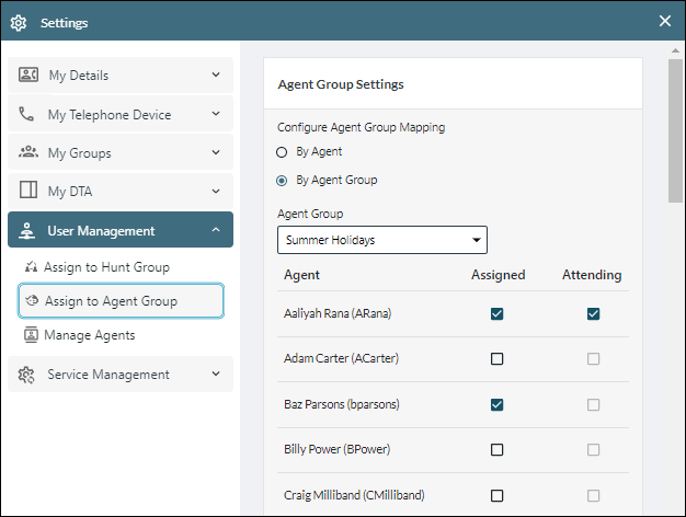 Assigning agents to an agent group