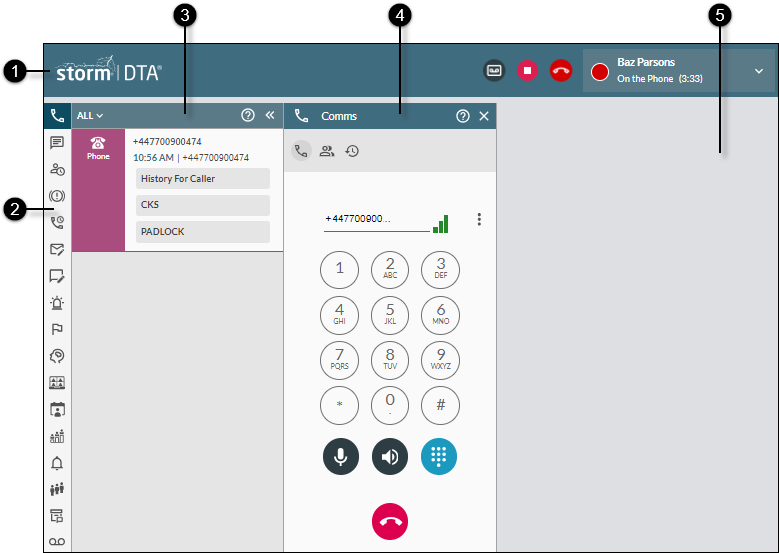 Main application window with three labels numbered 1 to 5