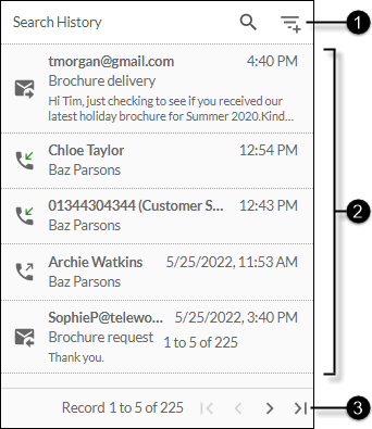 History tab with 4 labels, numbered 1 to 4