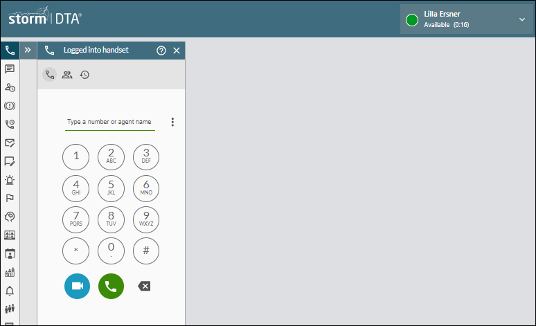 DTA screen when logged in to handset