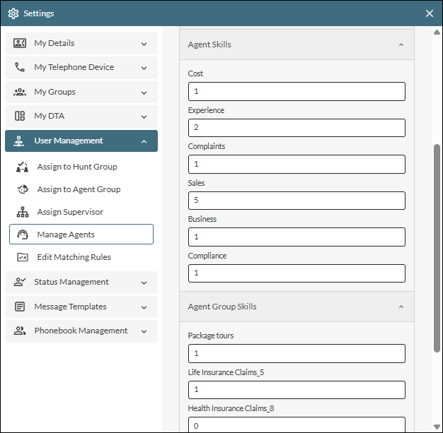 Agent skill configuration
