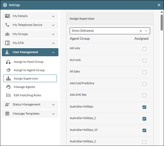 Assigning agents groups to a supervisor