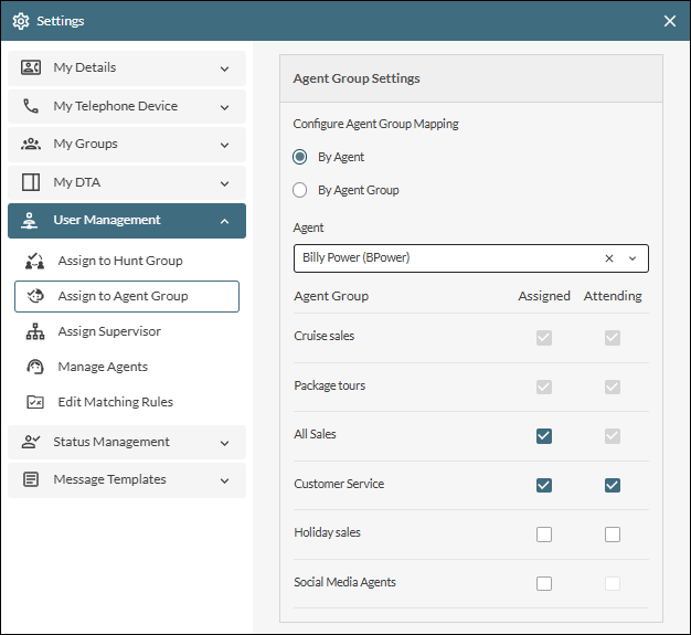 Assigning agent groups to an agent