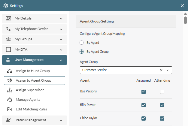 Assigning agents to an agent group