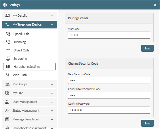 IP phone pairing settings