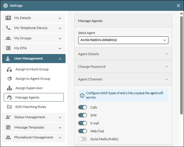Agent channel configuration options